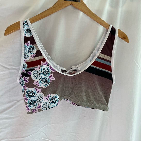 Athletic Swim Top Bikini Flower an Stripe Print with Tie Front XL - Picture 4 of 11